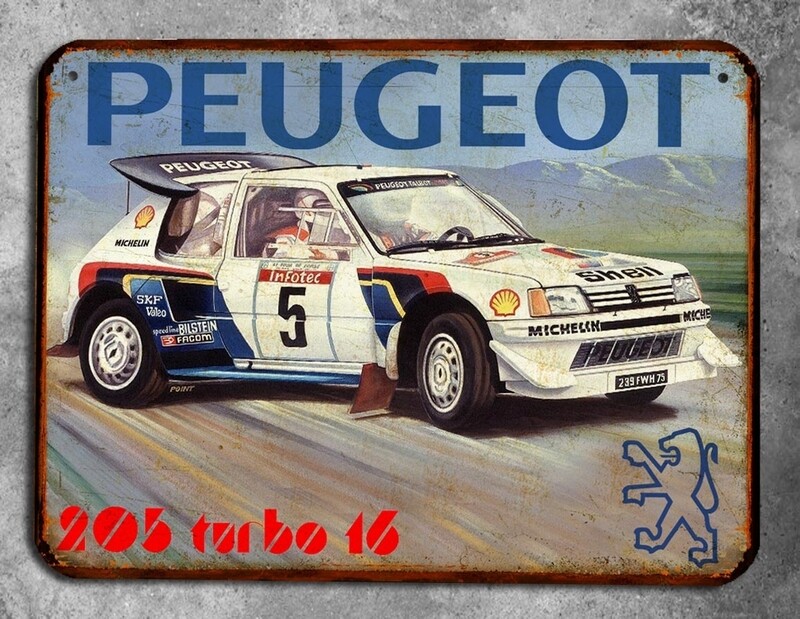 Plaque métal vintage Peugeot 205 T16