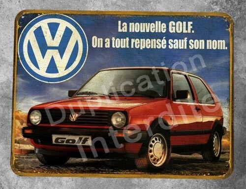 Plaque métal vintage VW Golf GTI 2