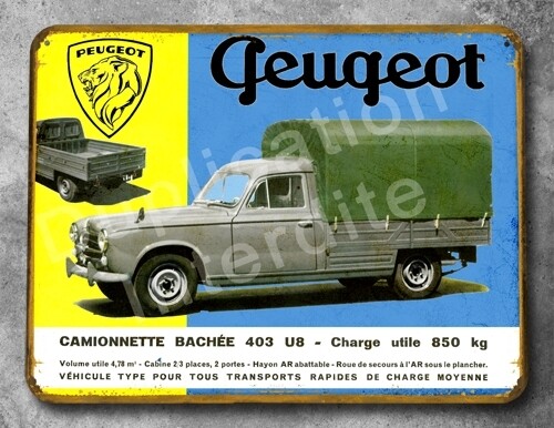 Plaque métal vintage Peugeot 403 Pick-up 