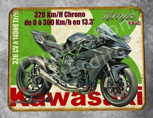Plaque métal vintage Kawasaki Ninja H2