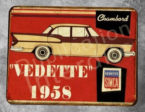 Plaque métal vintage Simca Chambord Vedette 1958
