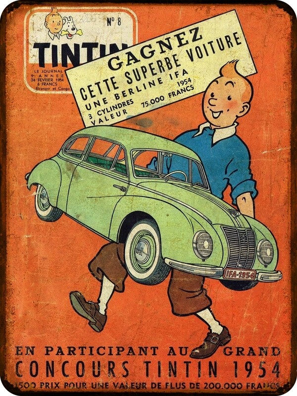 Plaque métal vintage Tintin IFA 1954