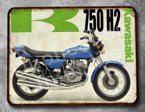 Plaque métal vintage Kawasaki 750 H2