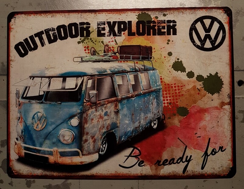 Plaque métal vintage VW Kombi Outdoor explorer
