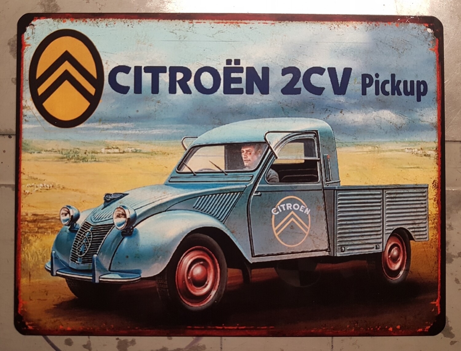 Plaque métal vintage Citroën 2cv pickup