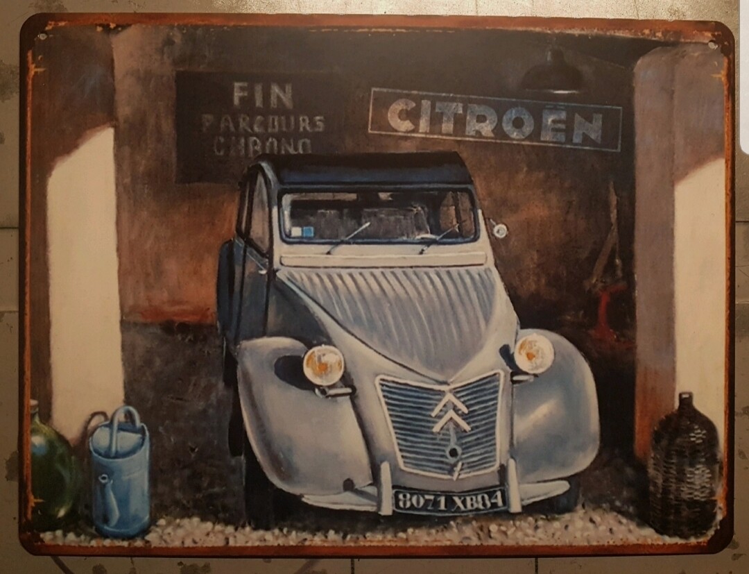 Plaque métal vintage Citroën 2cv grange