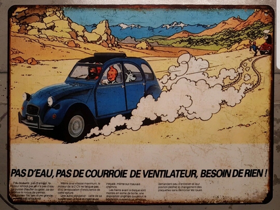 Plaque métal vintage Tintin Citroën 2cv