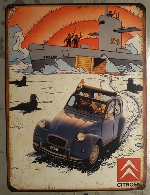 Plaque métal vintage Tintin Citroën 2cv