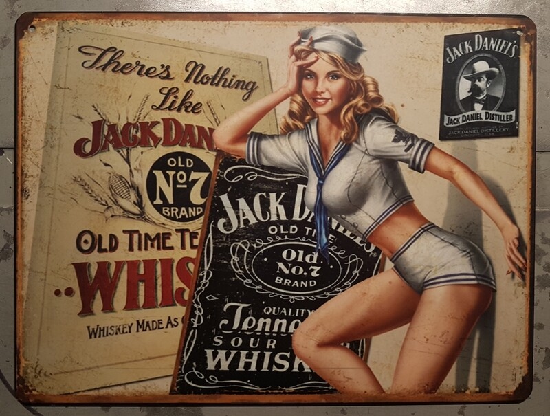 Plaque métal vintage Jack Daniel&#39;s pinup
