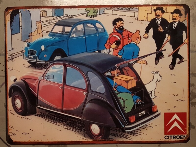 Plaque métal vintage Tintin 2cv Charleston