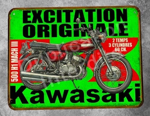 Plaque métal vintage Kawasaki 500 H1 Mach III