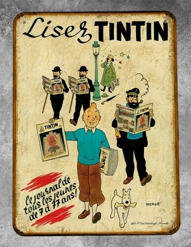 Plaque métal vintage Lisez Tintin