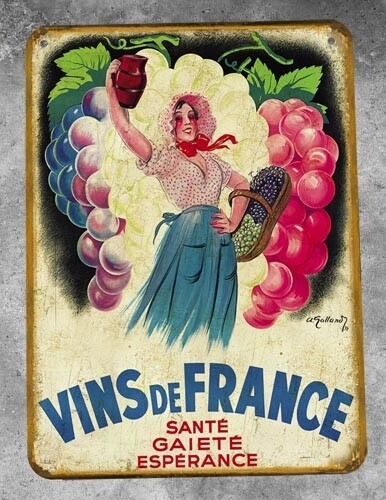 Plaque métal vintage vins de France