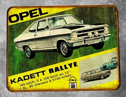 Plaque métal vintage Opel Kadett Rallye 1968