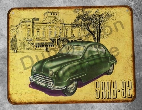 Plaque métal vintage Saab 92