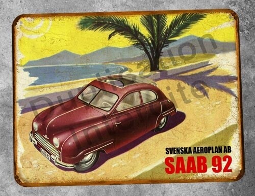Plaque métal vintage Saab 92