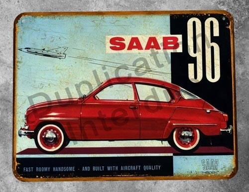 Plaque métal vintage Saab 96
