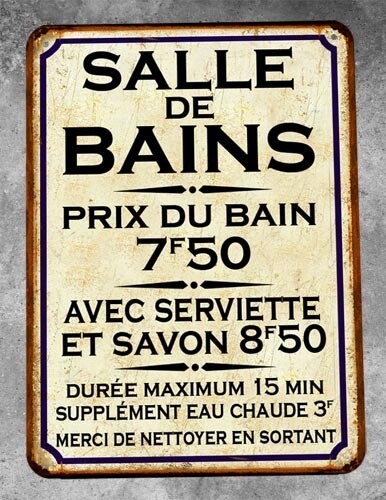 Plaque métal vintage Salle de bain
