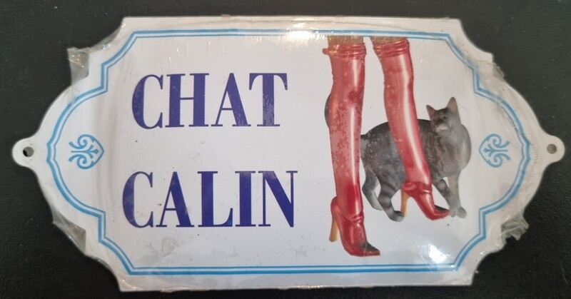 Plaque de porte métal Chat Calin