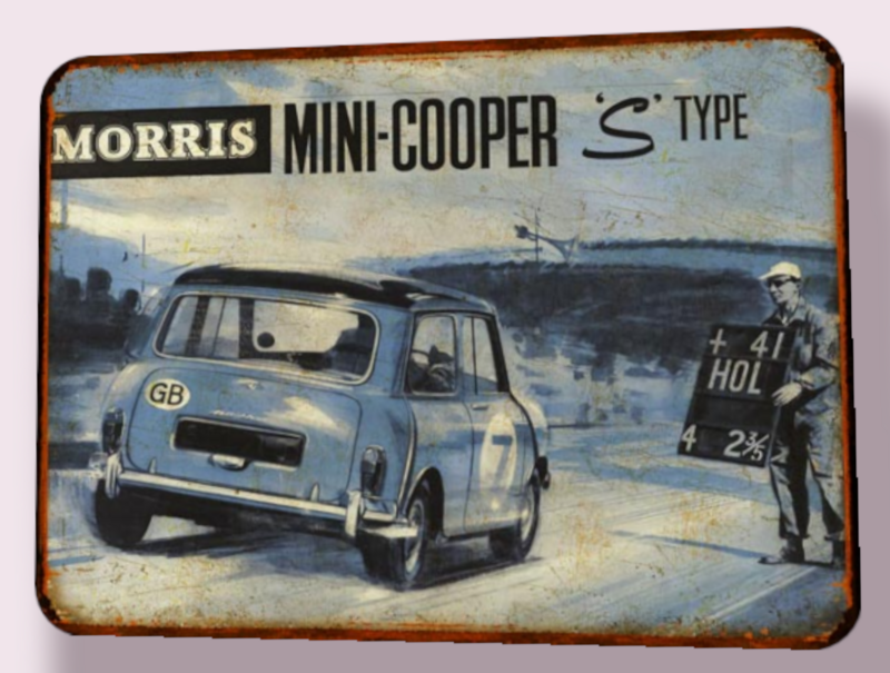 Plaque métal vintage Morris mini cooper 1964