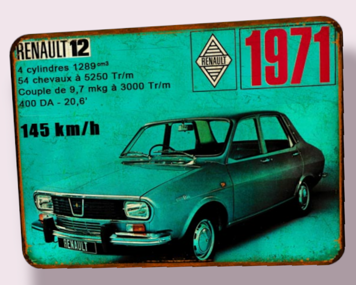 Plaque métal vintage Renault 12 1971