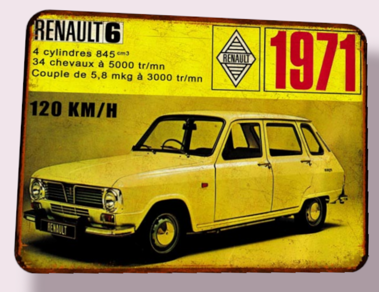 Plaque métal vintage Renault 6 1971