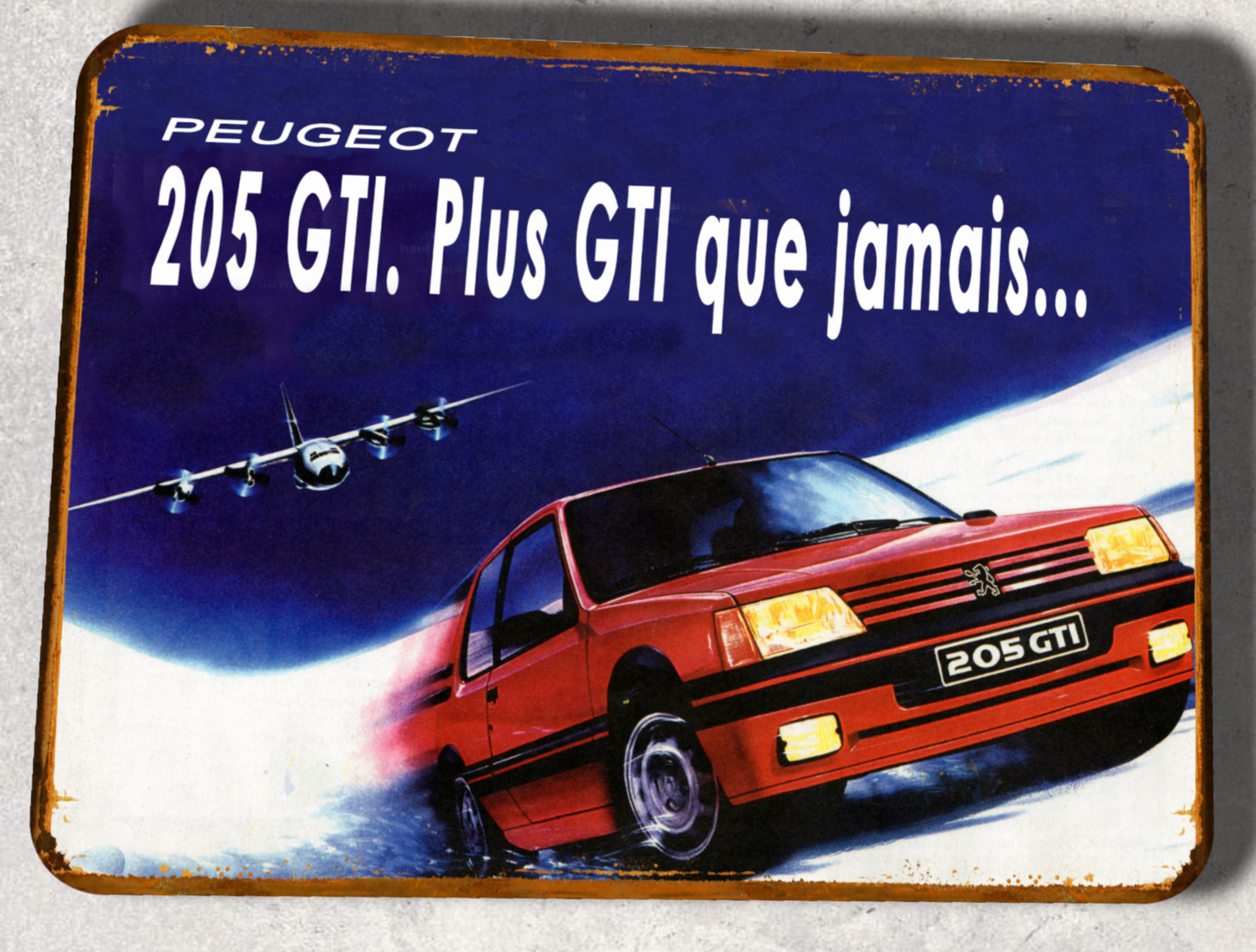 Plaque métal vintage Peugeot 205 GTI Neige