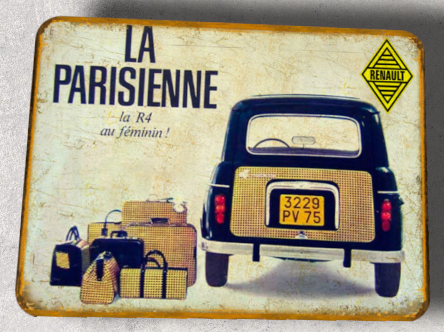 Plaque métal vintage Renault 4L Parisienne