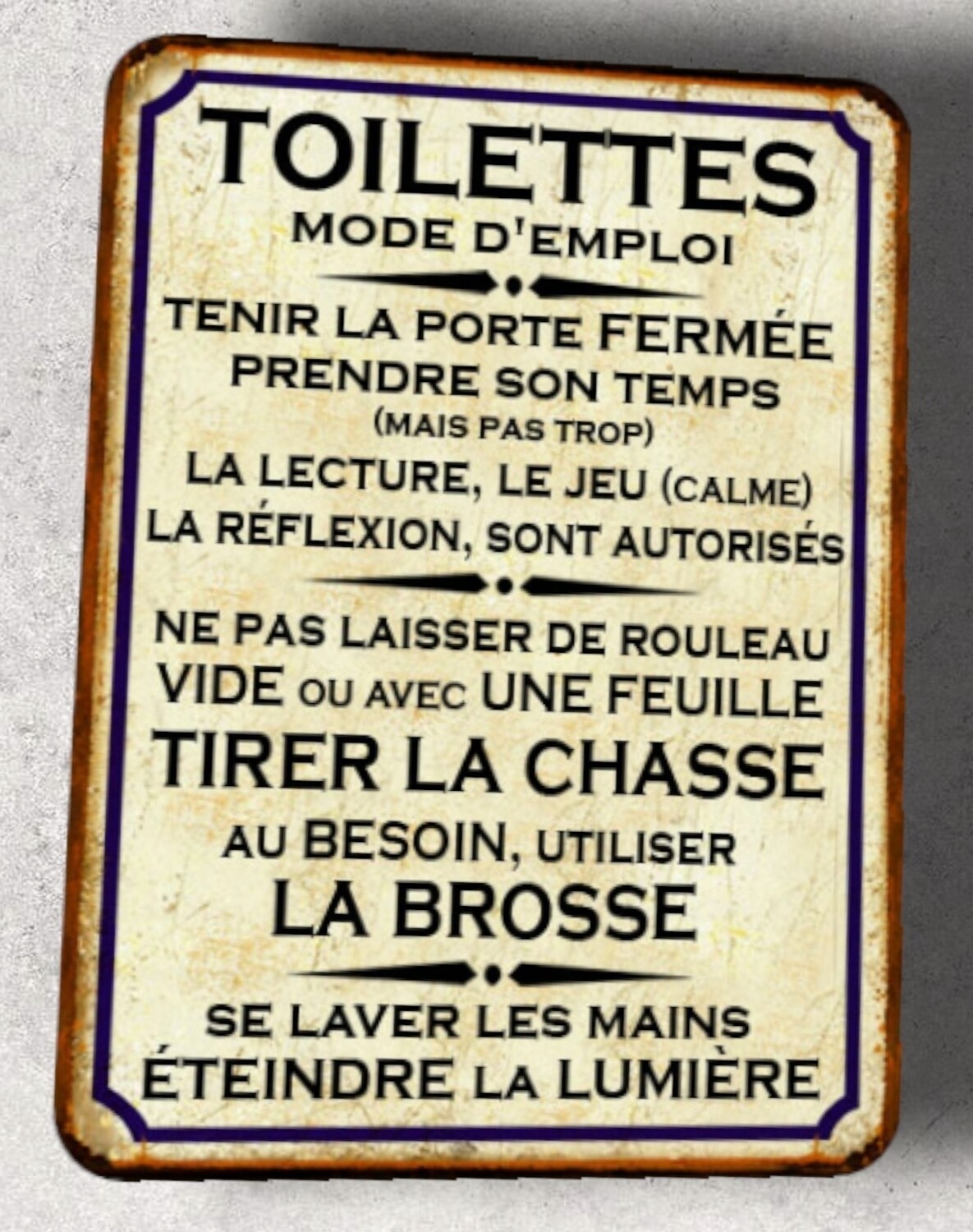 Plaque métal vintage Toilettes mode d&#39;emploi