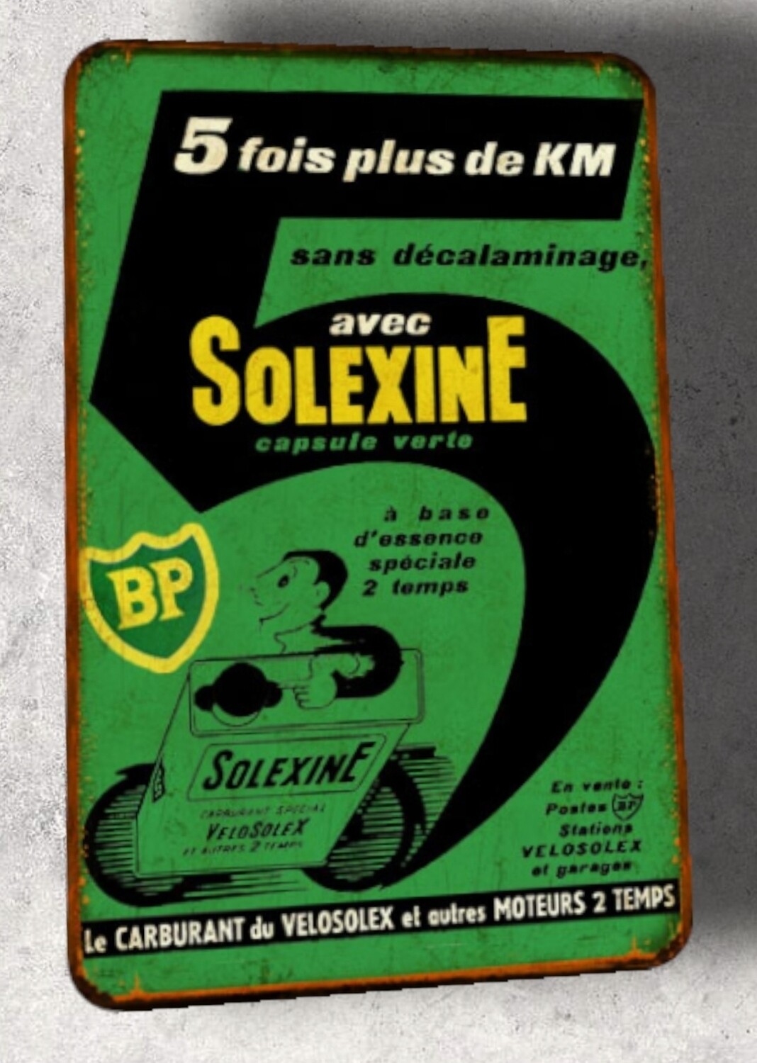 Plaque métal vintage Solexine capsule verte