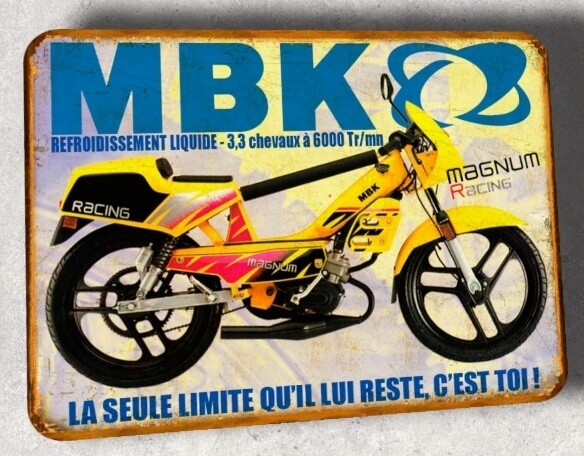 Plaque métal vintage MBK Magnum Racing jaune