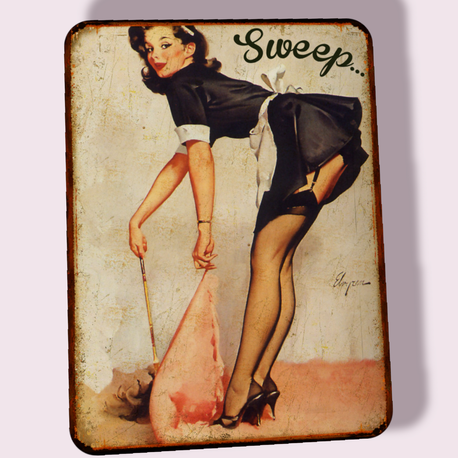 Plaque métal vintage pin-up Sweep