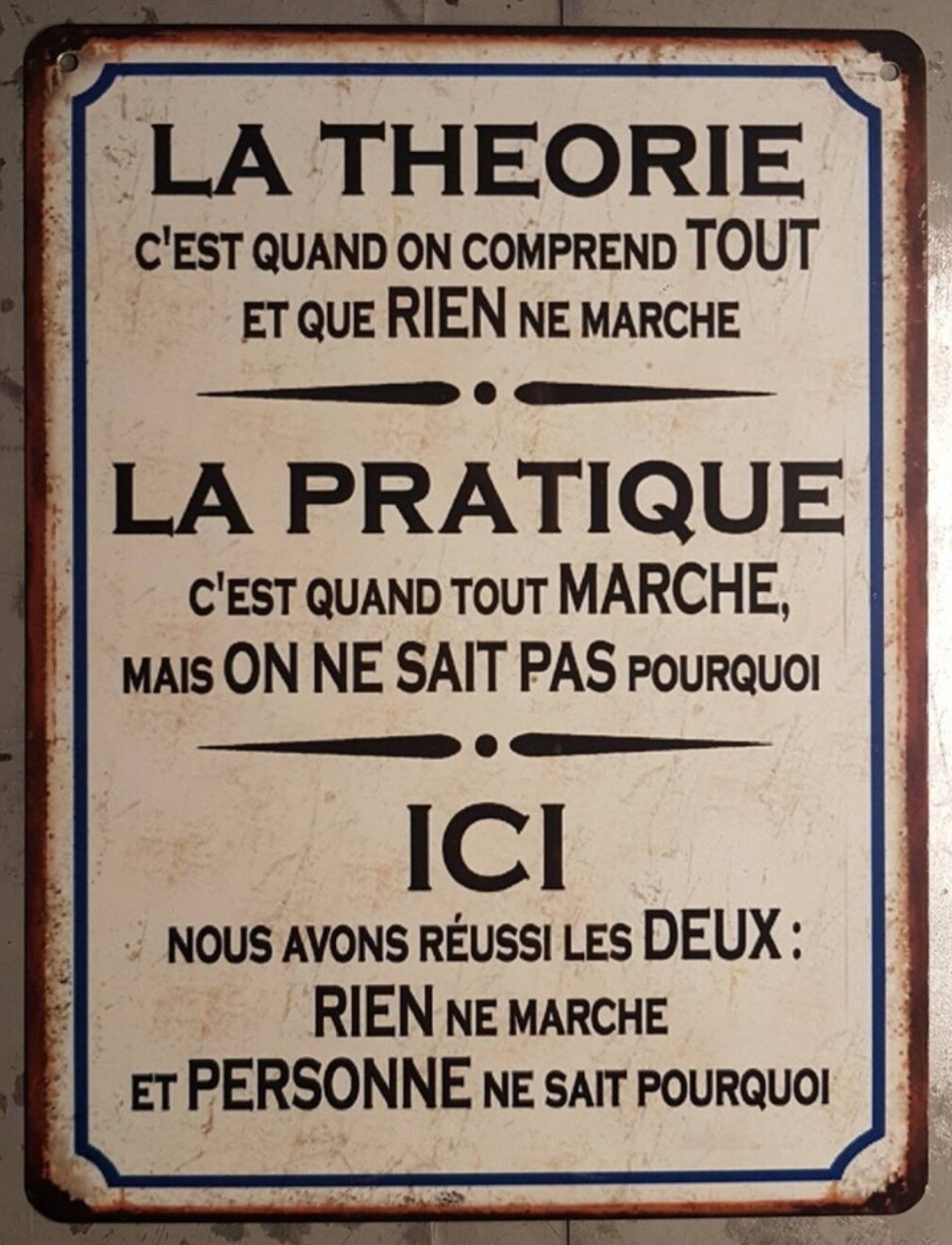 Plaque métal vintage la Théorie 