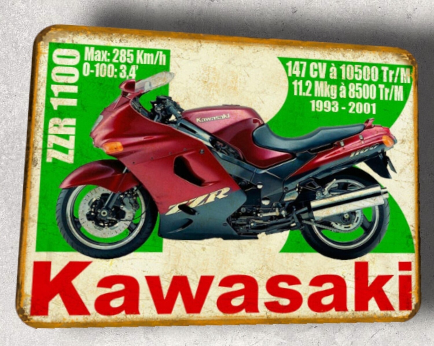 Plaque métal vintage Kawasaki ZZR 1100