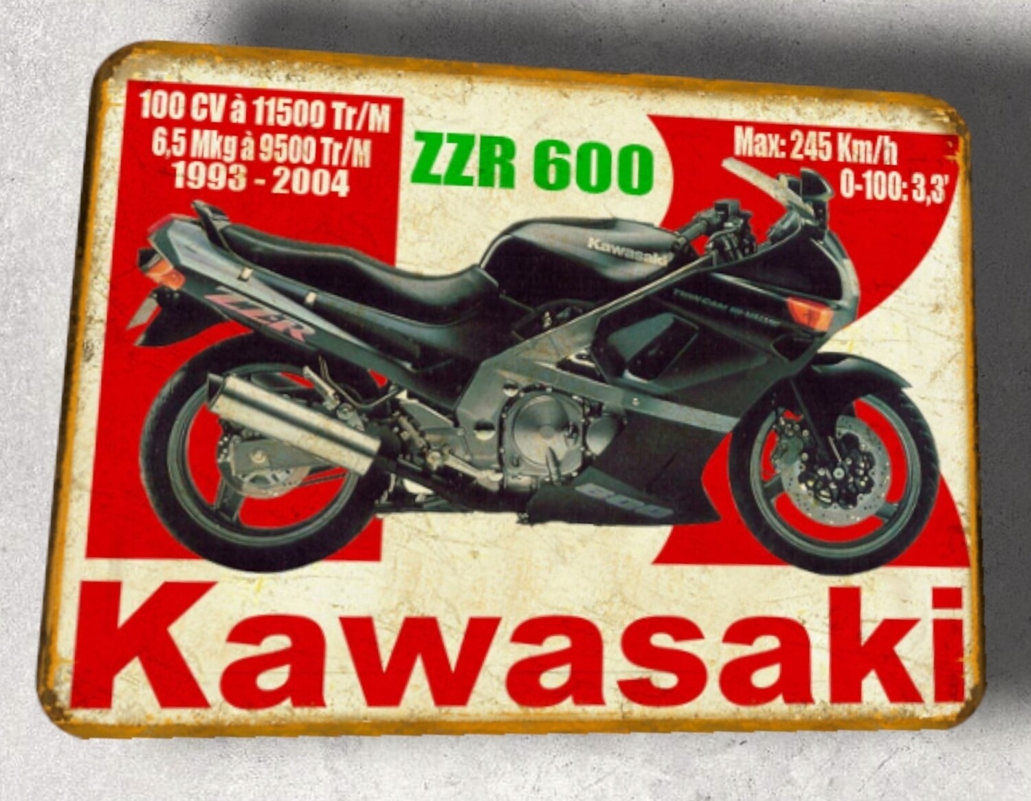 Plaque métal vintage Kawasaki ZZR 600