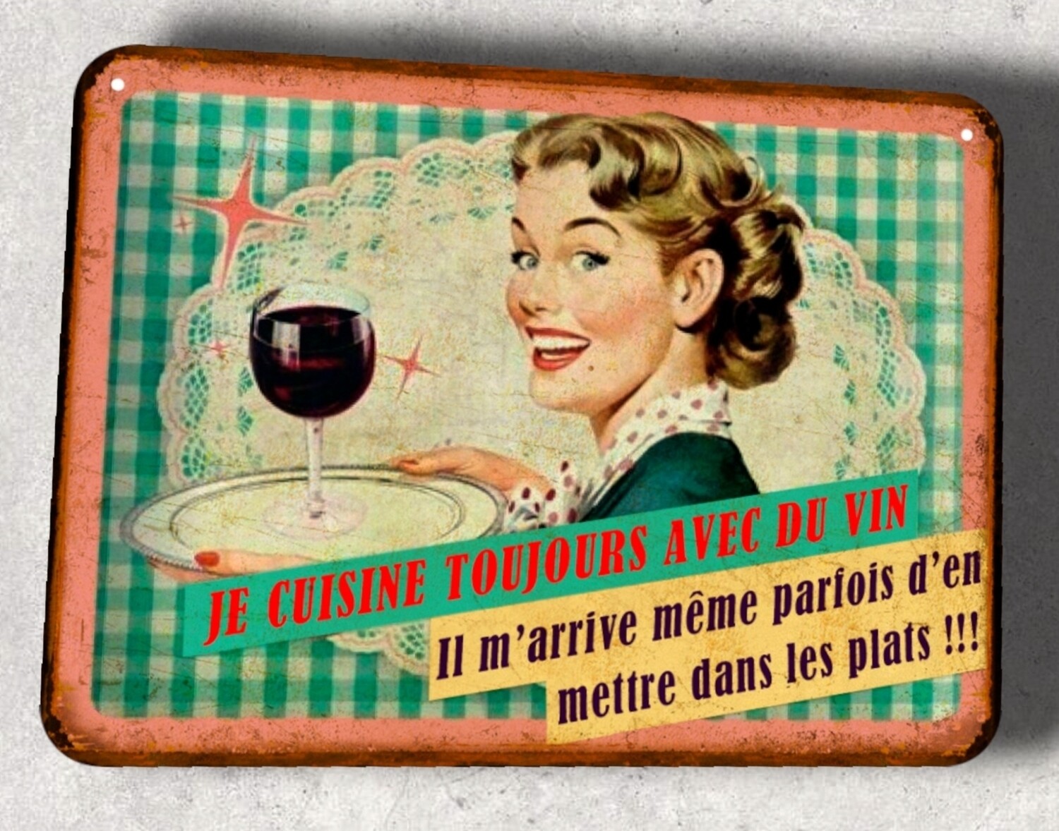 Plaque métal vintage cuisine au vin
