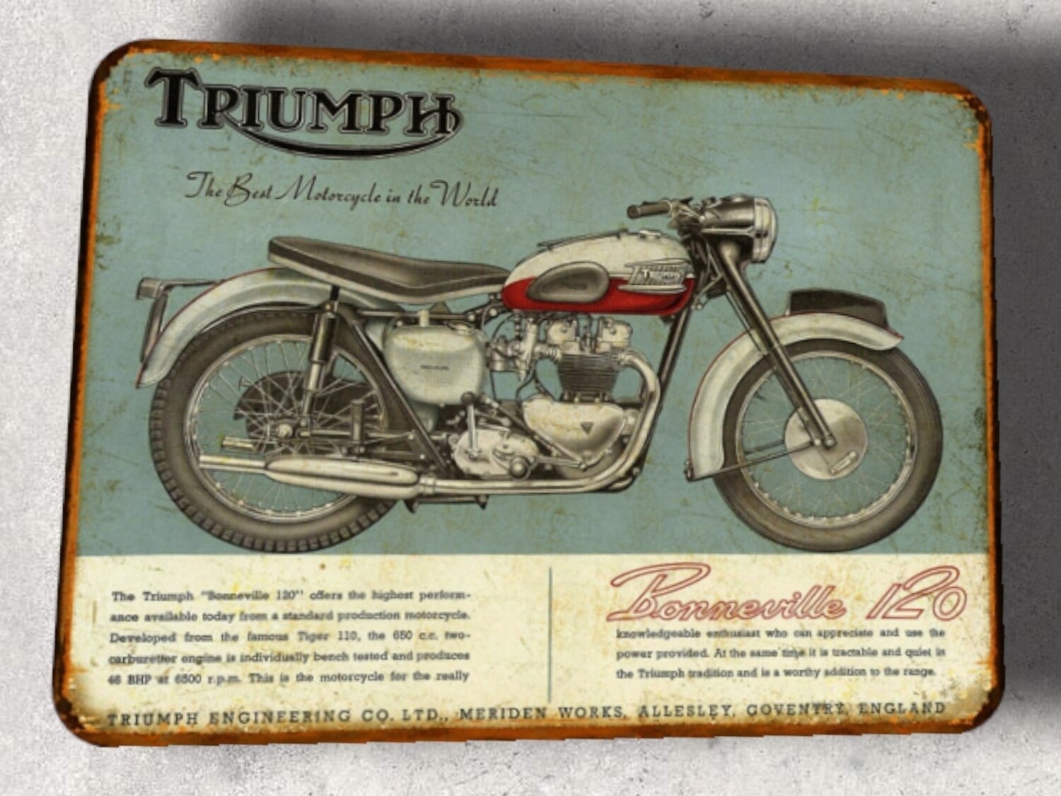 Plaque métal vintage Triumph Bonneville 1959