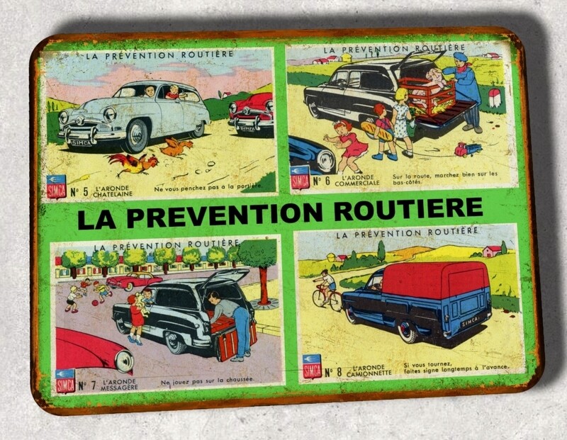 Plaque métal vintage Simca prévention routière 