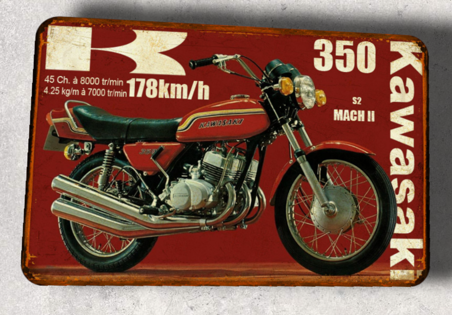Plaque métal vintage Kawasaki 350 S2 