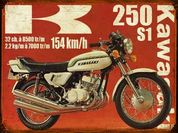 Plaque métal vintage Kawasaki 250 S1