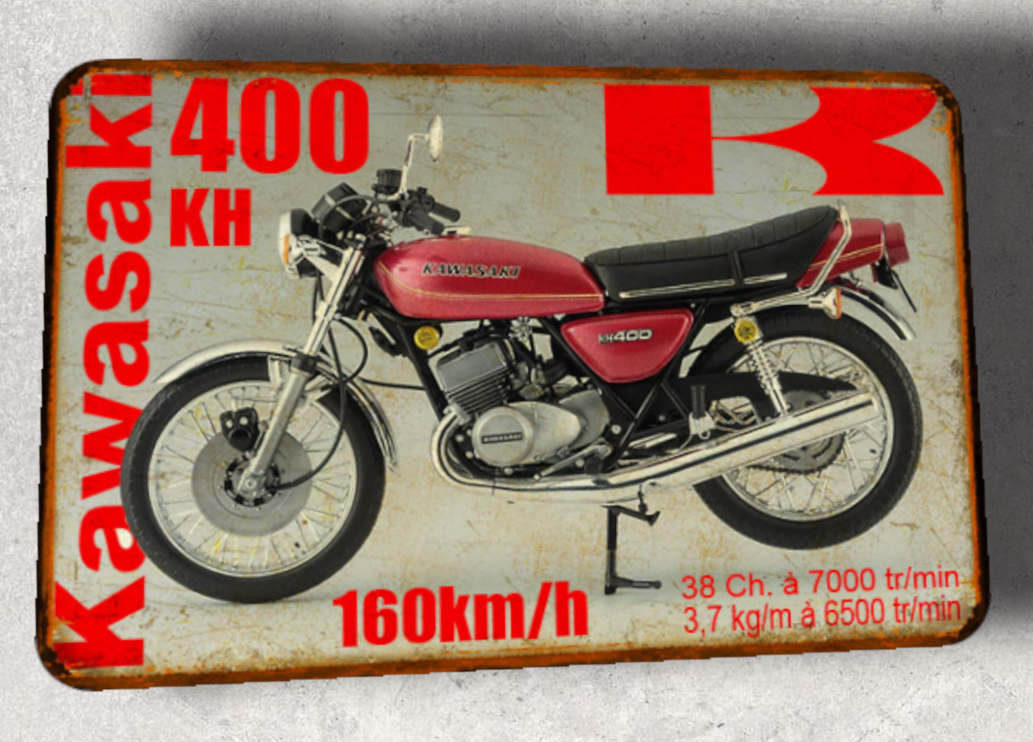 Plaque métal vintage Kawasaki 400 KH