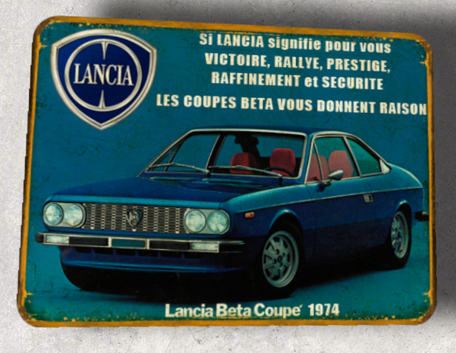 Plaque métal vintage Lancia Bêta Coupé 1974