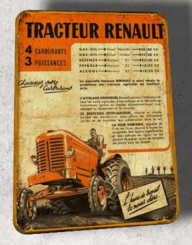 Plaque métal vintage Tracteur Renault 
