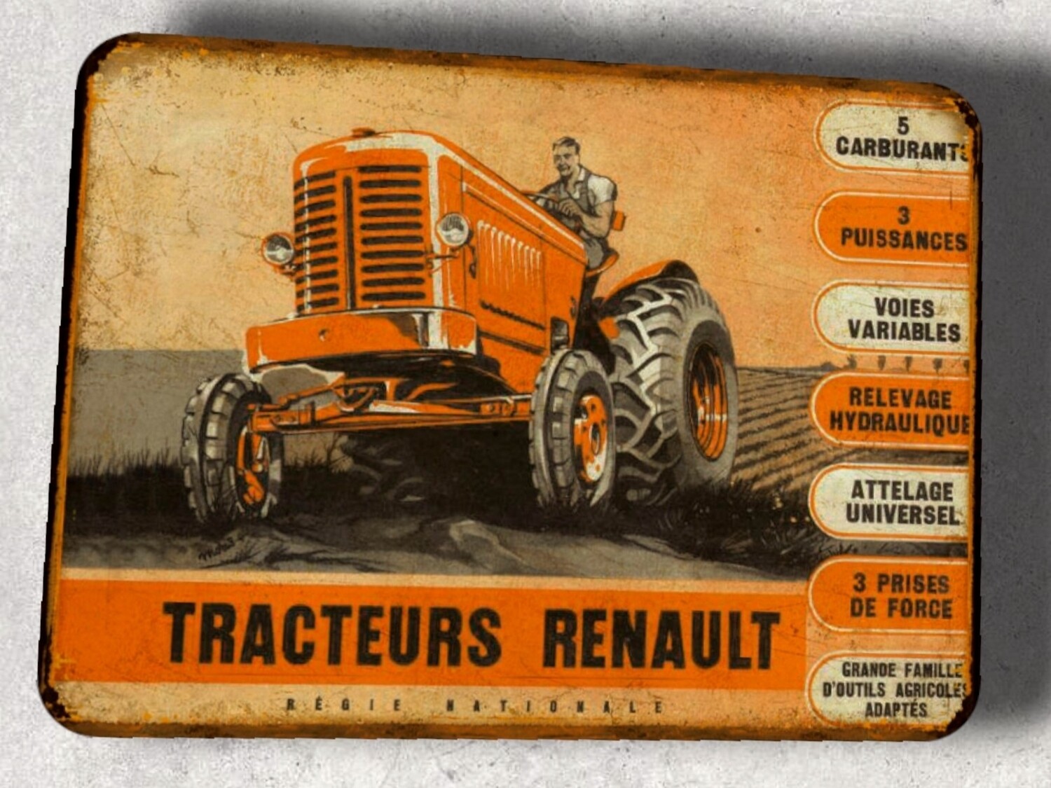 Plaque métal vintage Tracteur Renault gamme 1952