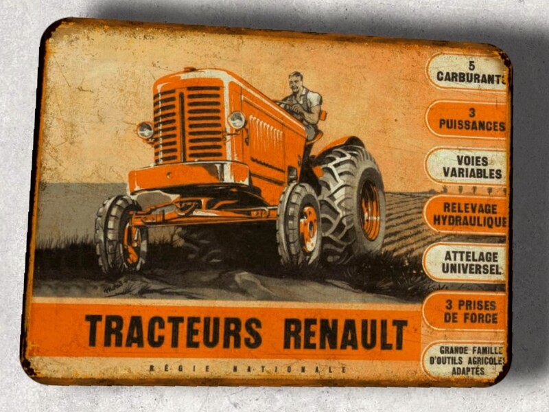 Plaque métal vintage Tracteur Renault gamme 1952