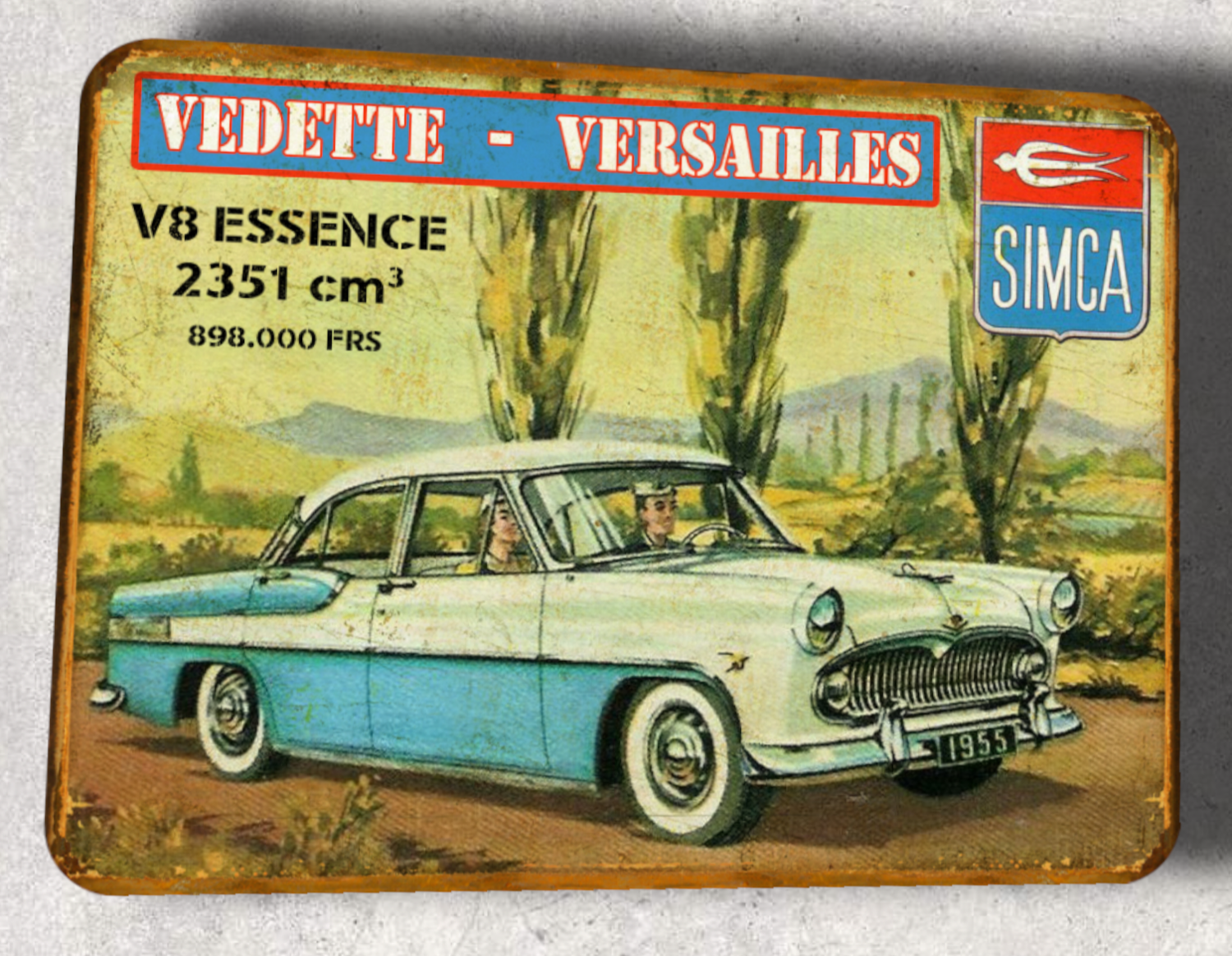 Plaque métal vintage Simca Vedette / Versailles