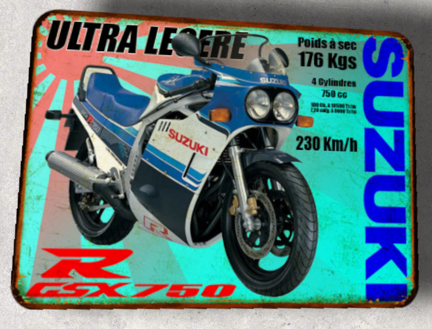 Plaque métal vintage Suzuki GSXR 750 1985