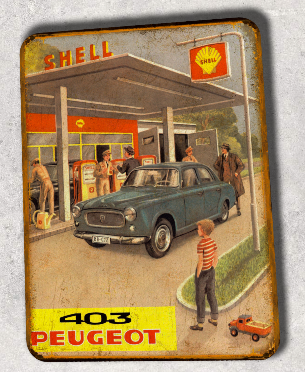 Plaque métal vintage Peugeot 403 Station Shell