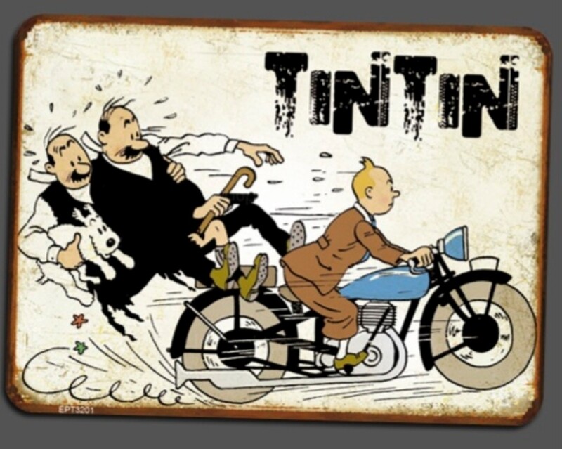 Plaque métal vintage Tintin moto