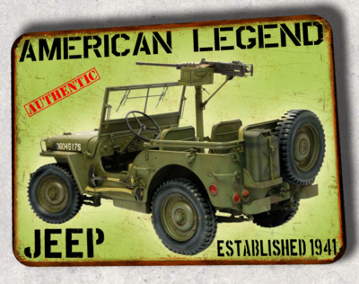 Plaque métal vintage Jeep Willys armée 